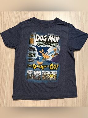 Dog Man Boys XS Graphic Tee Navy Blue NWOT